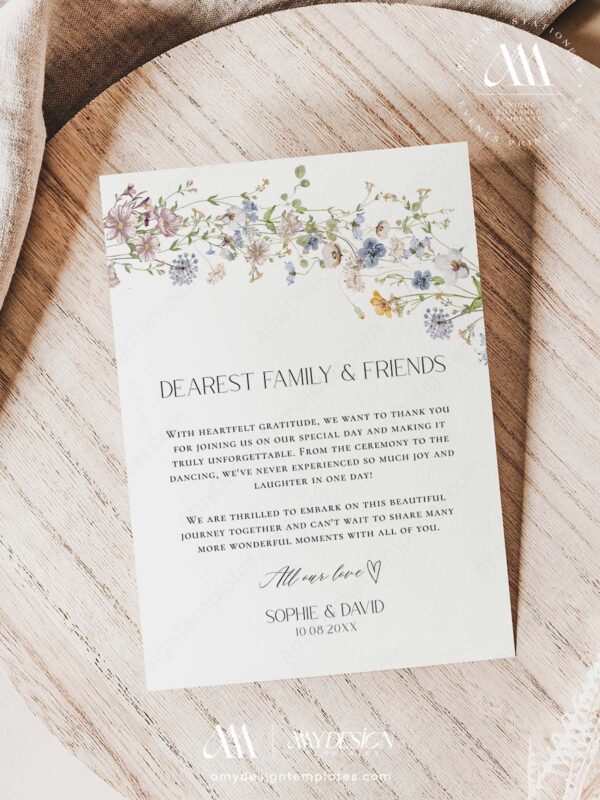 Wildflower Thank You Cards Printable | Personalised Photo Thank You Cards with Photo