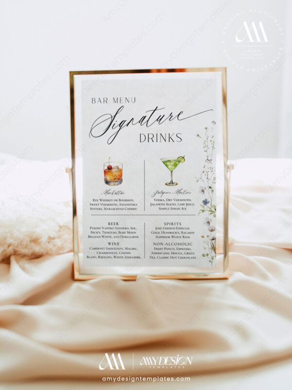 Wildflower Signage Wedding Templates Bundle | Reception Sign Printable Download Wildflower Signage Wedding Templates Bundle - Signature Drink Sign
