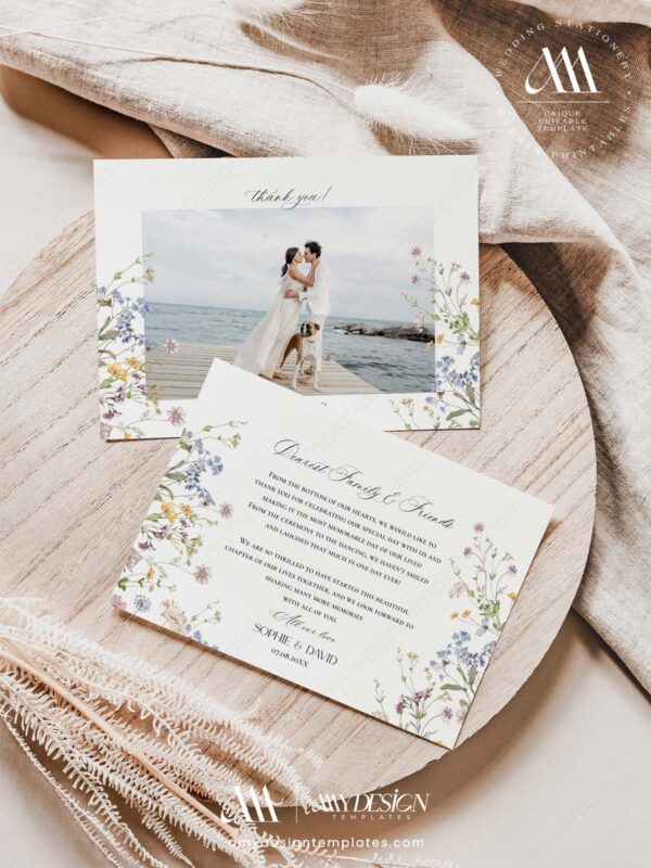 Photo Wedding Thank You Card Template Printable | Landscape Photo Thank You Card Folded and Flat