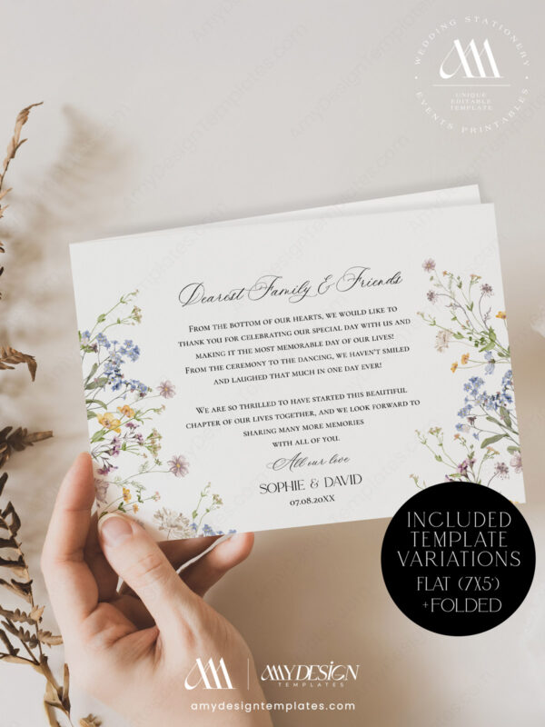 Photo Wedding Thank You Card Template Printable | Photo Thank You Card Landscape Folded