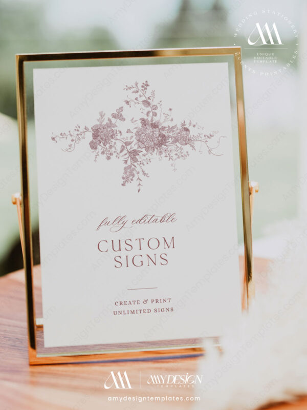 Editable Wedding Signs Template | French Toile Floral Table Sign Printable