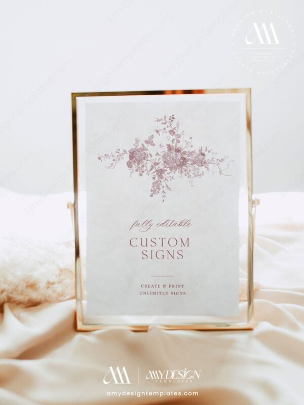 Editable Wedding Signs Template | French Toile Floral Table Sign Printable