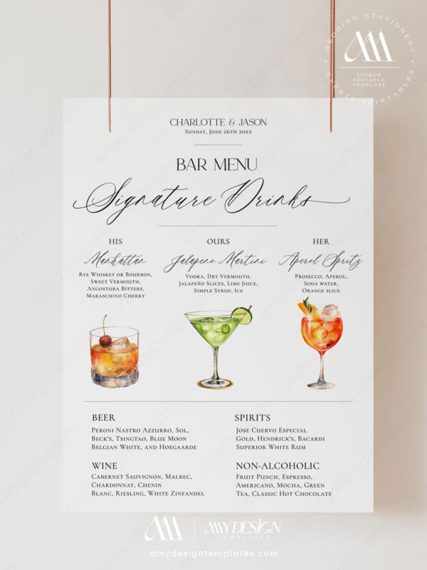 Minimalist Wedding Drink Sign Template | Modern Signature Drink Sign Template Printable