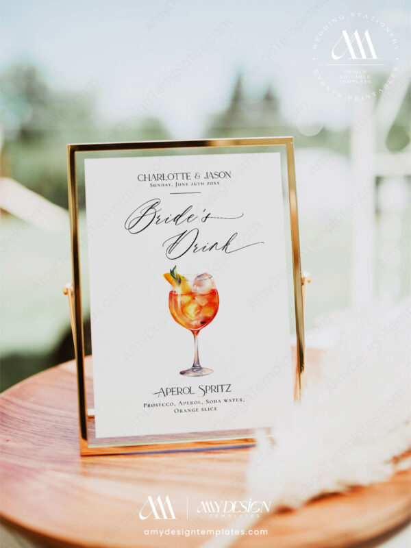 Wedding Signature Drink Bar Menu Template Printable | Cocktail Signature Drink Signs