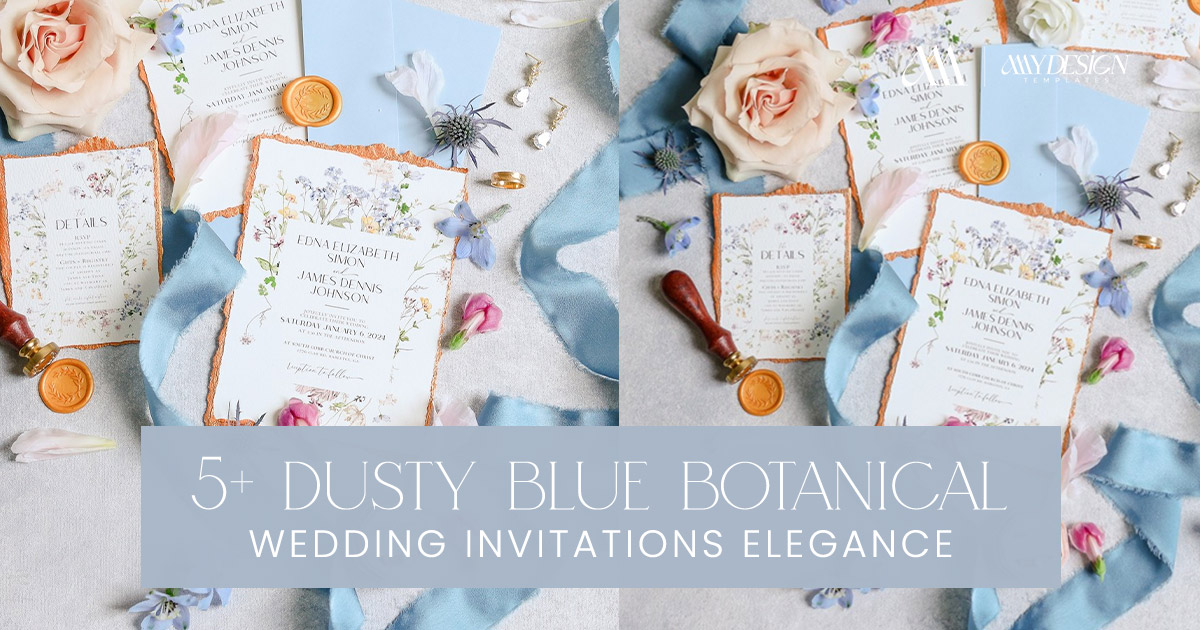 5+ Dusty Blue Botanical Wedding Invitations Elegance Dusty Blue Botanical Wedding Invitations 2