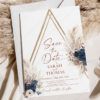 Bohemian Navy Wedding Save The Date Card Template | Save Our Date Printable Bohemian Navy Wedding Save The Date Card Template