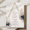 Bohemian Navy Wedding Save The Date Card Template