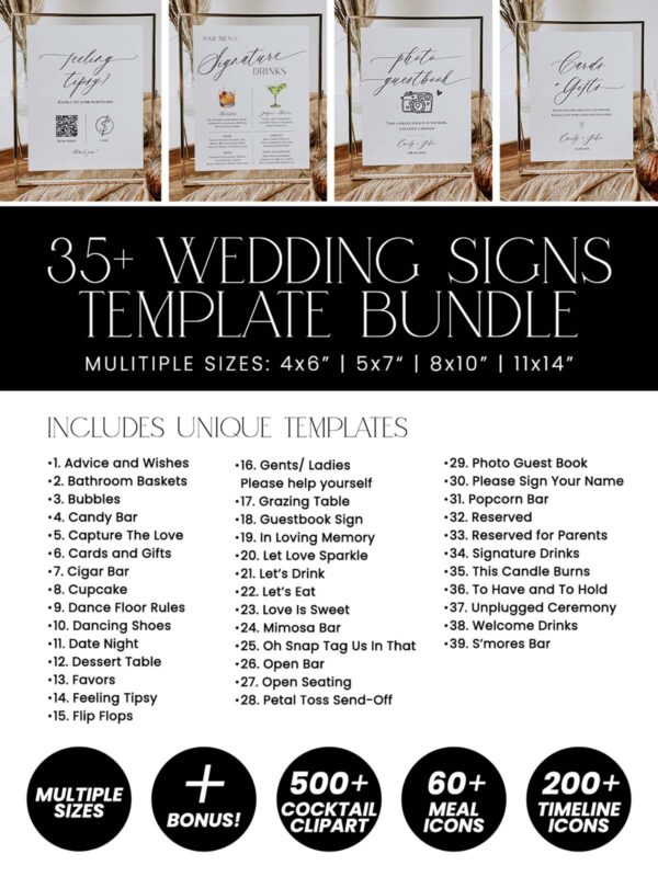 Minimalist Wedding Signs Template Printable | Wedding Reception Sign Bundle Editable