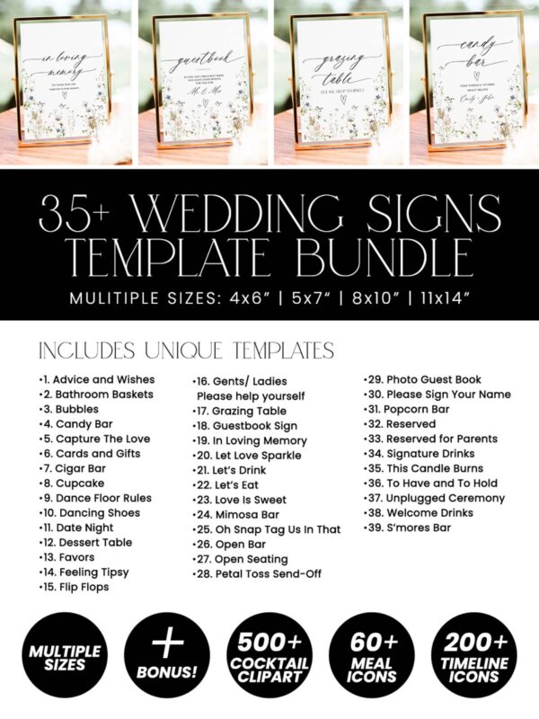 Wildflower Wedding Table Signs Bundle | Minimalist Wedding Reception Signs Template Bundle Printable Wildflower Wedding Table Signs Bundle | Minimalist Wedding Reception Signs Template Bundle Printable