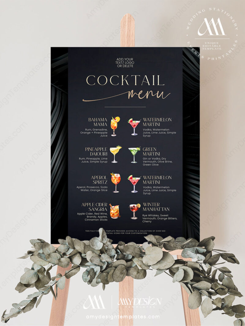 Cocktails Signature Drink Sign Template | Wedding Bar Sign | Bar Menu ...
