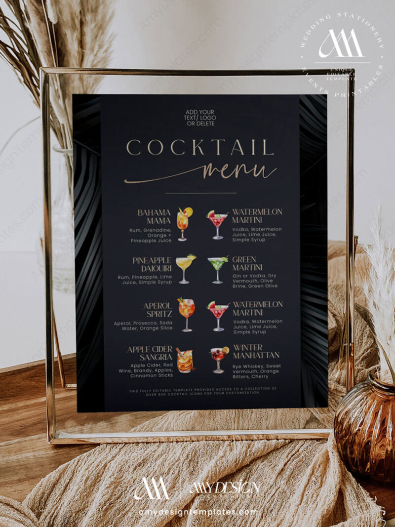 Cocktails Signature Drink Sign Template | Wedding Bar Sign | Bar Menu ...
