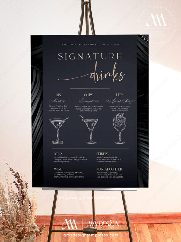 Minimal Signature Drink Menu Template | Cocktail Signs Printable | Wedding Bar Menu Sign