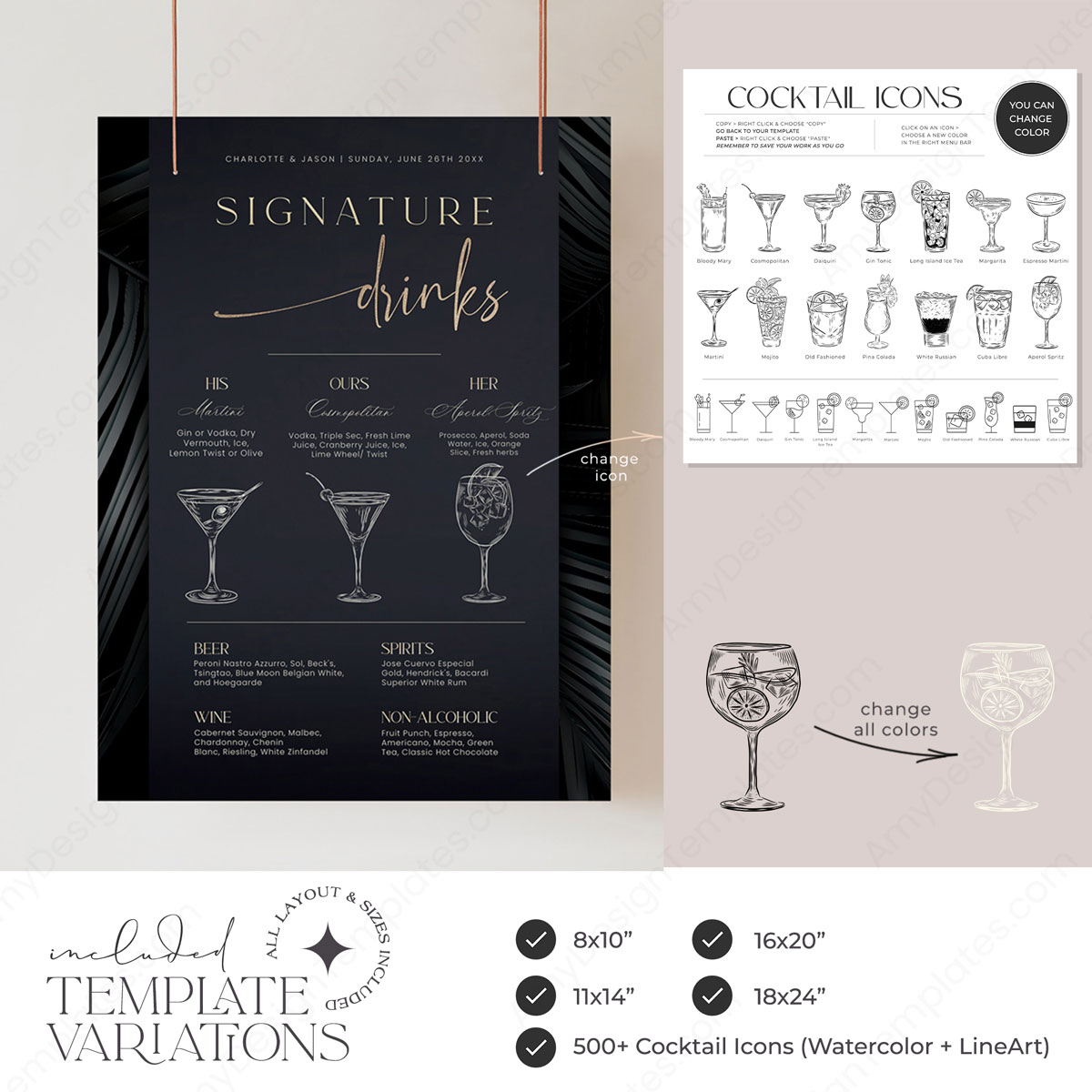 Minimal Signature Drink Menu Template | Cocktail Signs Printable | Wedding Bar Menu Sign Minimal Signature Drink Menu Template | Cocktail Signs Printable | Wedding Bar Menu Sign