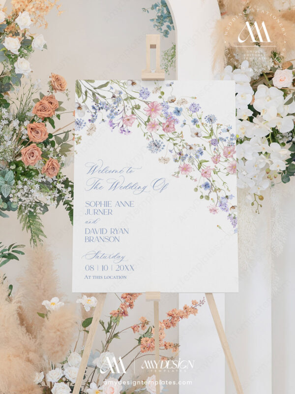 Pastel Wildflower Wedding Welcome Sign Template