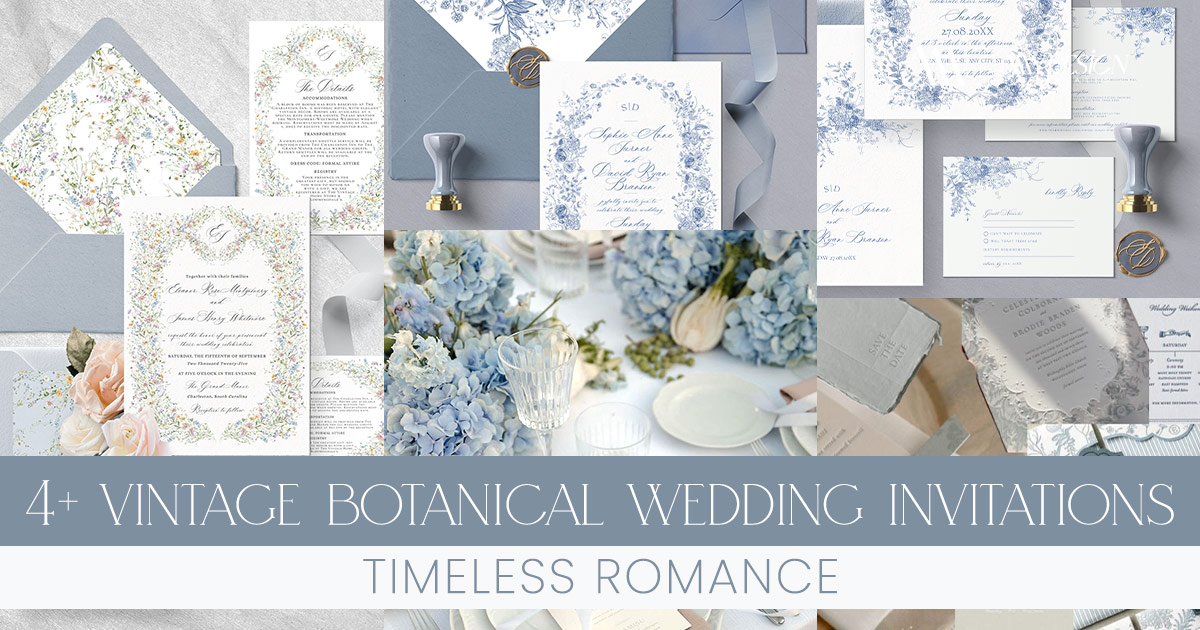4 Vintage Botanical Wedding Invitations: Timeless Romance 4 Vintage Botanical Wedding Invitations: Timeless Romance