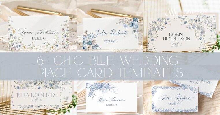 6+ Chic Blue Wedding Place Card Templates: Something Blue at Every Seat