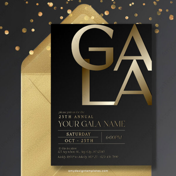 Bold Golden Gala Night Invitation Template Printable | Gala Dinner Party Invite