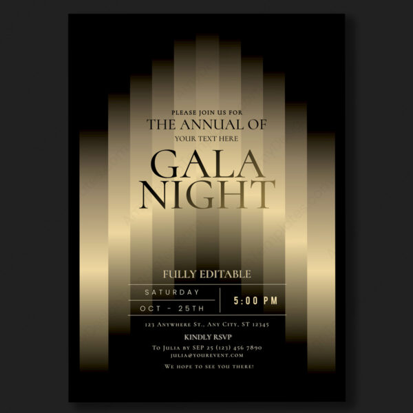 Golden Gala Invitation Template | Luxury Gala Dinner Party Invite Printable
