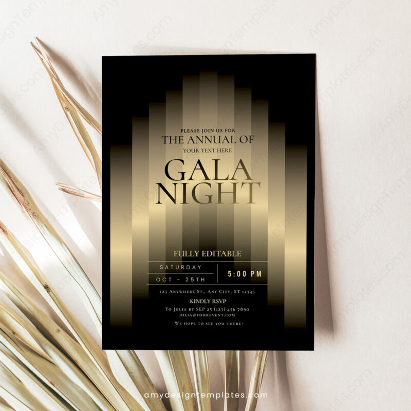 5+ Modern Gala Invitation Templates: Setting the Stage for Splendor Golden Gala Invitation Template | Luxury Gala Dinner Party Invite Printable