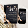 Modern Business Grand Opening Invitation Template | Elegant Black & Gold Ribbon Cutting Events