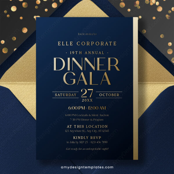 Luxury Navy Gold Dinner Gala Annual Party Invitation | Formal Corporate Event Invite Template