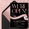 Luxury Rose Gold Grand Opening Invitation Template | Ribbon Cutting Beauty Salon Flyer
