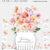 Bright Floral Desk Calendar Printable 2026 | Watercolor Flower Vase Monthly Planner | Cute Aesthetic Home Office Decor Digital Download