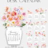 Bright Floral Desk Calendar Printable 2026 | Watercolor Flower Vase Monthly Planner | Cute Aesthetic Home Office Decor Digital Download