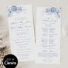 French Toile Wedding Program Template Monogram, Blue Toile de Jouy Ceremony Program Card, Editable Digital Canva Wedding Download
