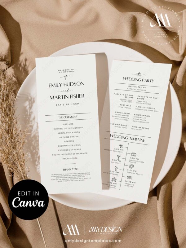Modern Minimalist Wedding Invitation Template Minimalist Modern Wedding Program Canva Template | Catholic Ceremony Programs