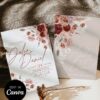 Burgundy Moody Floral Wedding Invitation Canva Template | Rustic Autumn Wedding Invite Set