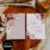 Burgundy Moody Floral Wedding Invitation Canva Template | Rustic Autumn Wedding Invite Set