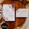 Burgundy Moody Floral Wedding Invitation Canva Template | Rustic Autumn Wedding Invite Set