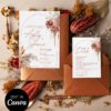 Rust Burnt Orange Wedding Invitation Canva Template | Editable Boho Rustic Invite Suite