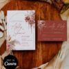 Rust Burnt Orange Wedding Invitation Canva Template | Editable Boho Rustic Invite Suite