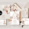 Boho Gold Geometric Wedding Invitation Suite Canva Template | Neutral Dried Floral RSVP Details Card Printable