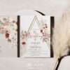 Boho Gold Geometric Wedding Invitation Suite Canva Template | Neutral Dried Floral RSVP Details Card Printable
