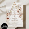 Boho Gold Geometric Wedding Invitation Suite Canva Template | Neutral Dried Floral RSVP Details Card Printable