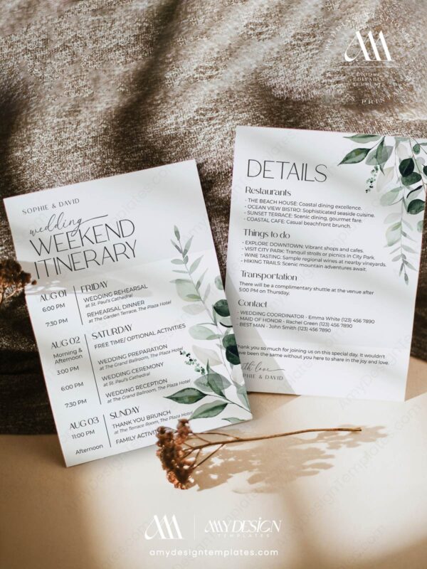 Wedding Weekend Events Timeline Printable