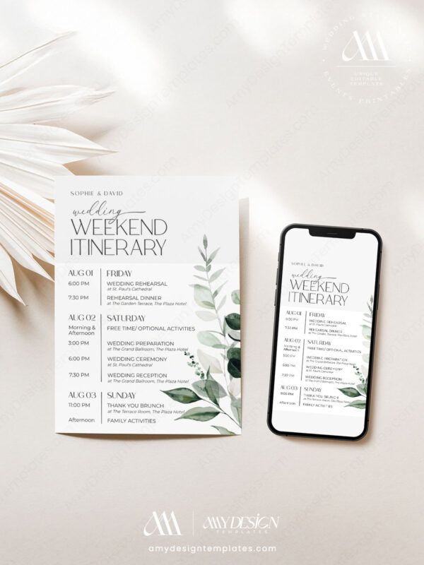 Wedding Weekend Events Timeline Printable