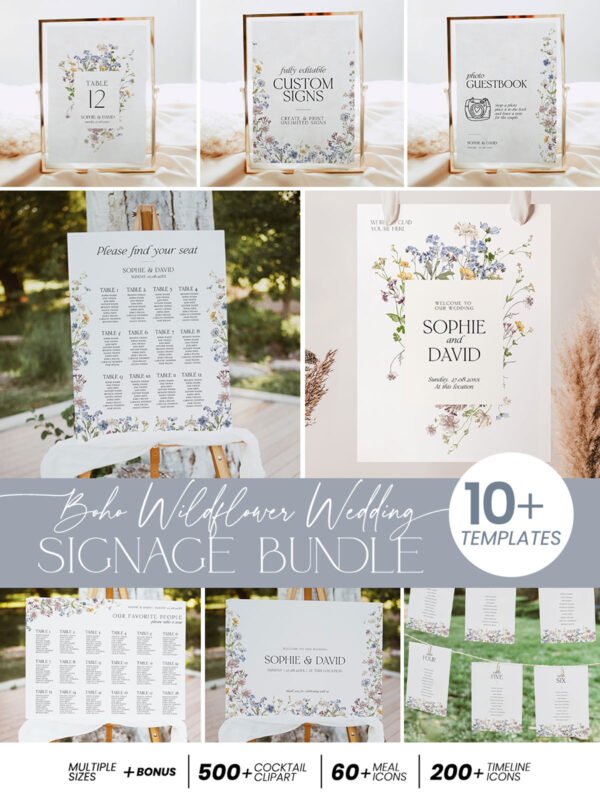 Wildflower Signage Template Bundle Printable | Reception Sign Wedding