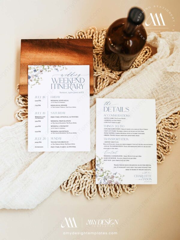 Floral Wedding Itinerary Template | Weekend Timeline Editable