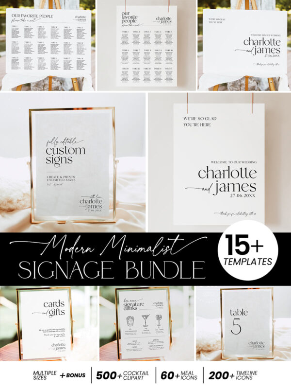 Printable Reception Sign Wedding Template Bundle | Editable Signs