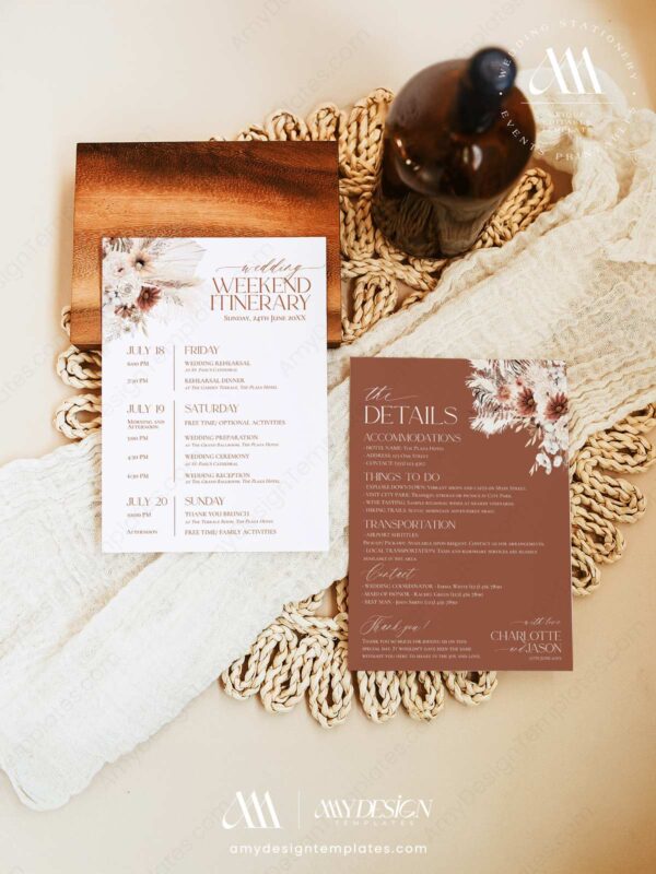 Printable Wedding Weekend Timeline Schedule | Weekend Itinerary Template | Boho Wedding