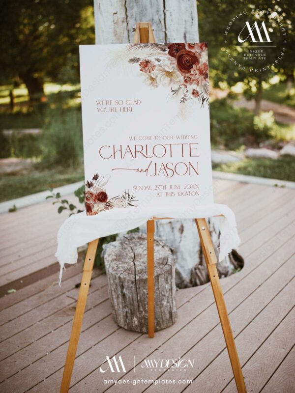 Burgundy Wedding Signage Bundle Template - Welcome Signs