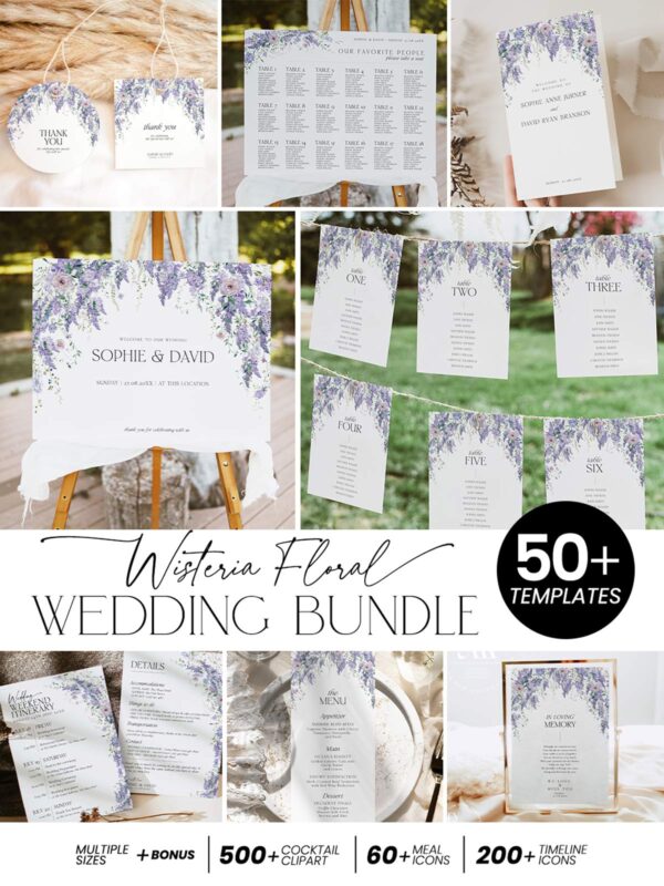 Wisteria Floral Wedding Invitations Template BUNDLE | 50+ Templates Wedding Stationery Kit