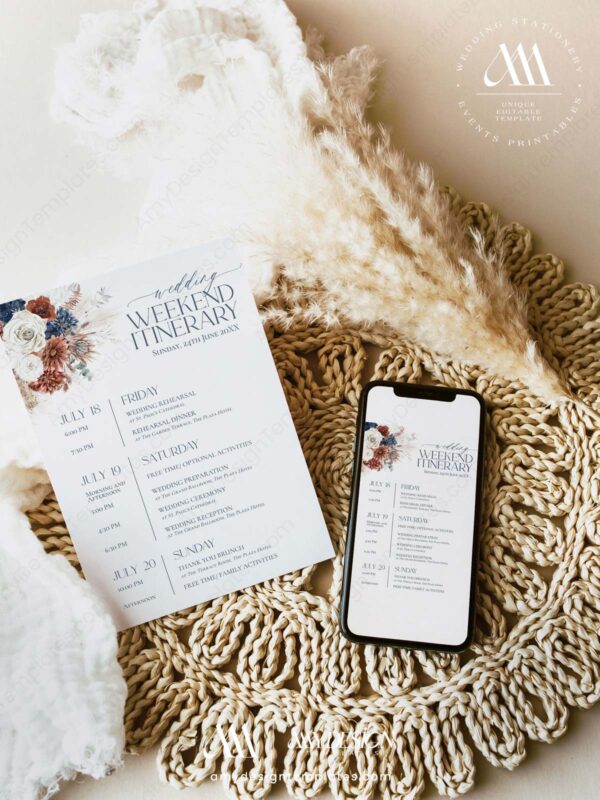 5+ Free Boho Wedding Itinerary Templates: Guide Your Guests with Style Collection of wedding itinerary templates at Amy Design Templates D019