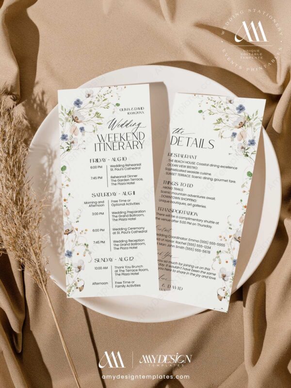 Wedding Weekend Events Editable Printable | Wildflower Wedding Order of Events