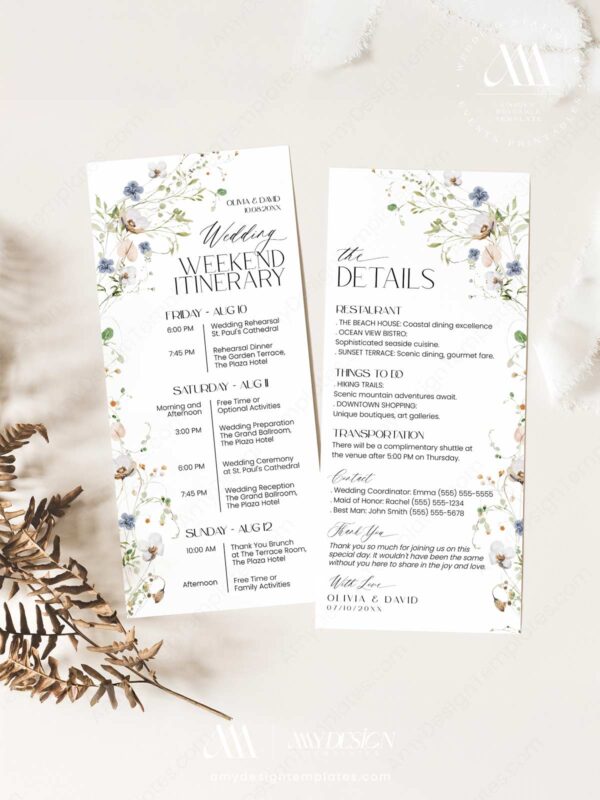 Wedding Weekend Events Editable Printable | Wildflower Wedding Order of Events