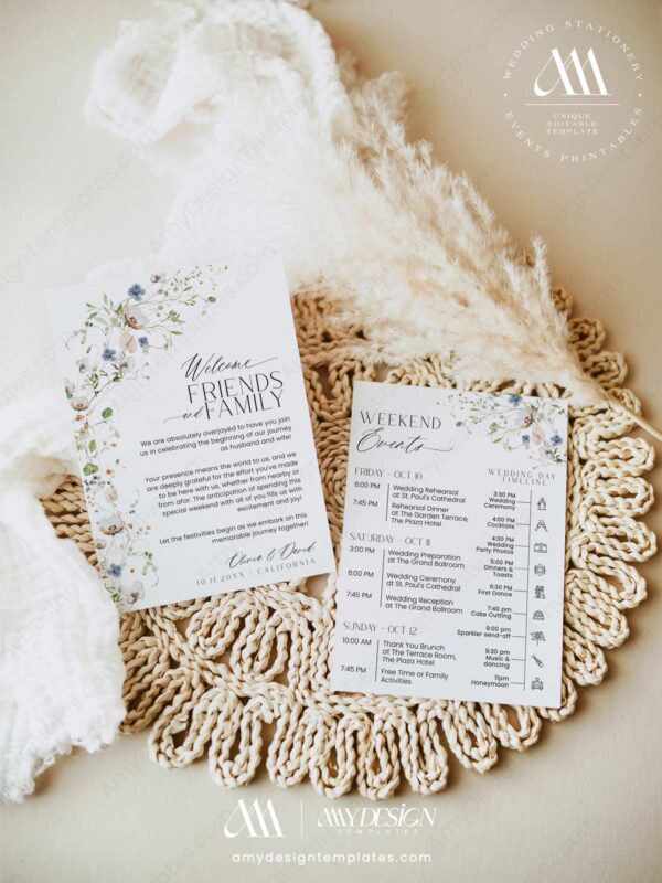 Wildflower Wedding Schedule of Events Card | Wedding Weekend Timeline Printable